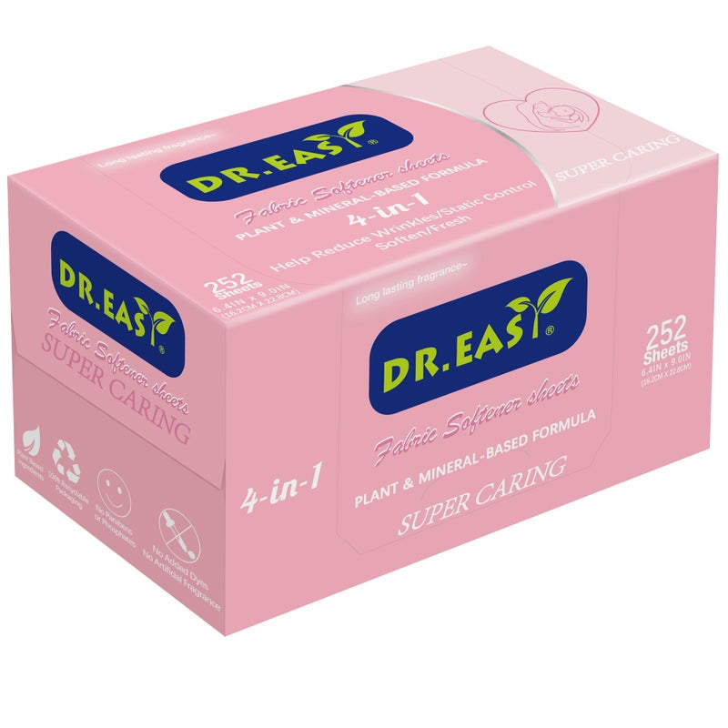 DR. EASY DR.EASY Dryer Sheets Plant Based Formula 252 Ct Super Caring,Softener sheets for Laundry Unscented No Dyes Reduce Static & Wrinkles Help Repel Pet Hair - Image 1